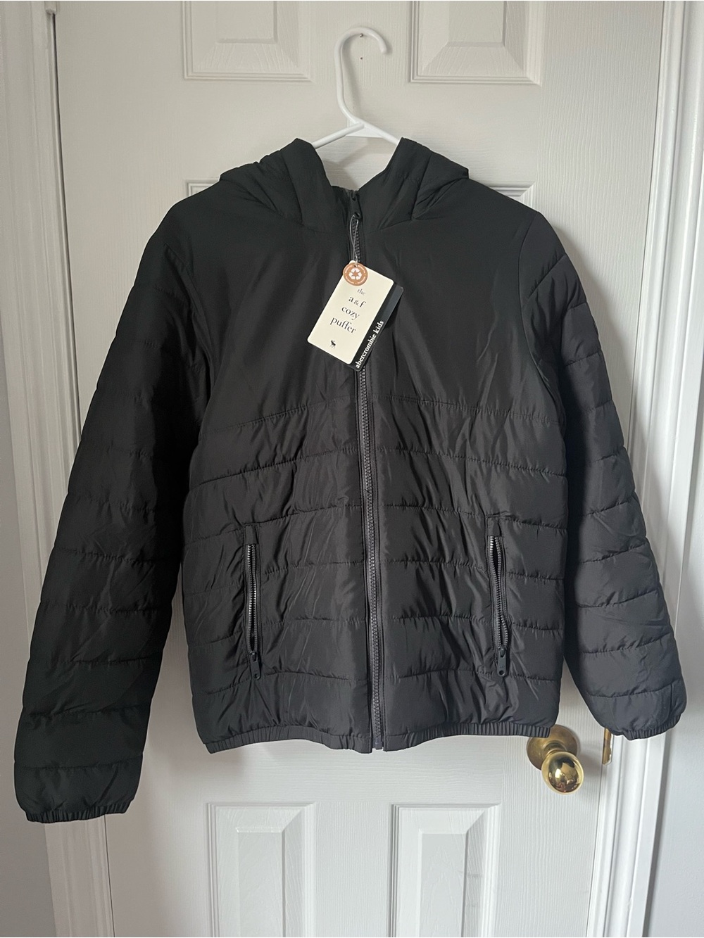 abercrombie kids Black Hooded Puffer Jacket